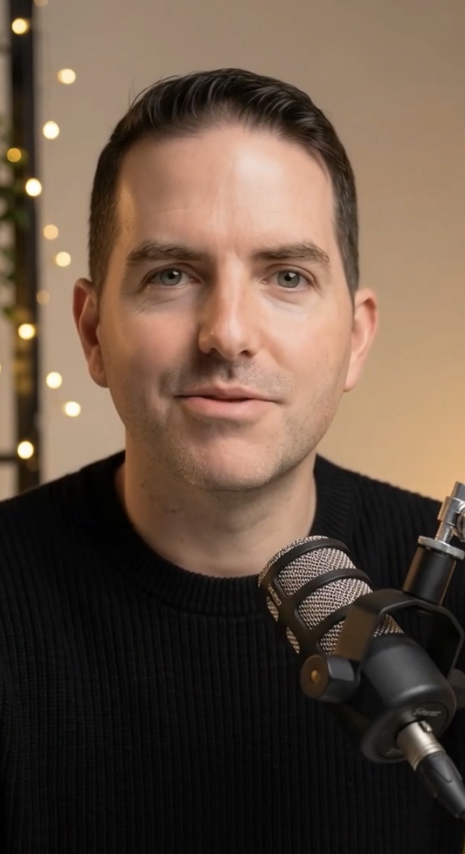 Author David Wood speaking into a podcast microphone, known for writing about trauma recovery, personal growth, and finding purpose after loss.