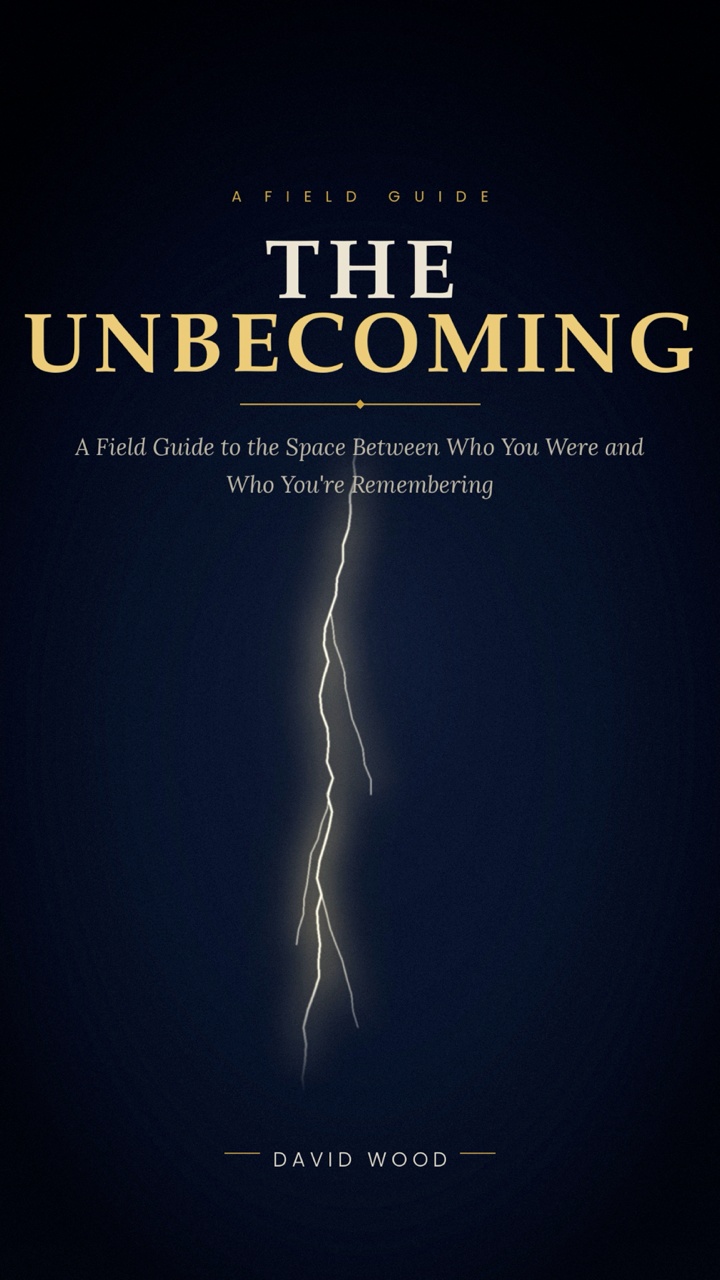Cover of The Unbecoming by David Wood featuring a lightning bolt symbolizing transformation, healing, and personal growth.